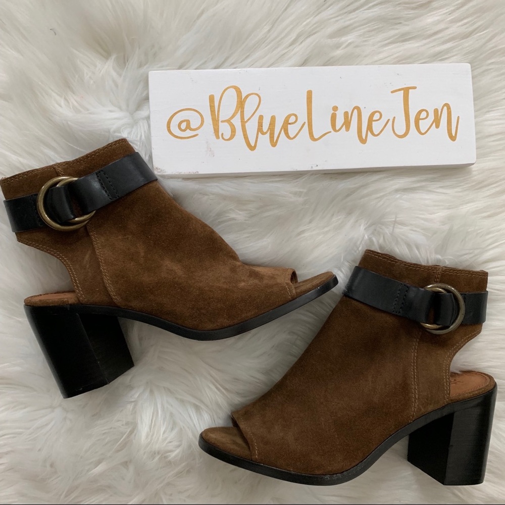 Danica Harness Suede Peep Toe Booties NWOT - Picture 1 of 7